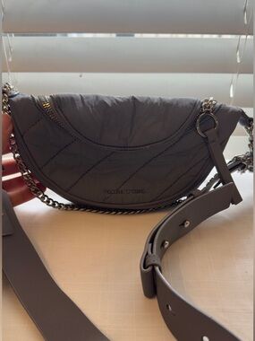 Charles & Keith Quilted Padded Half-Moon Crossbody Bag - Grey